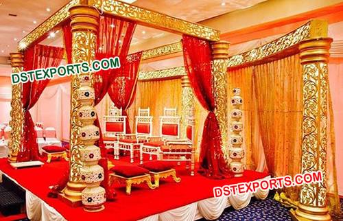 Square Golden Carved Wedding Mandap