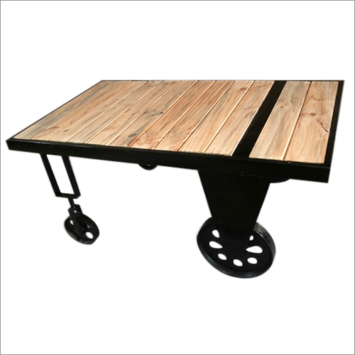 Cart Table - Wood & Metal Frame, Lacquer Finish | Ample Space, Durable, Easy to Shift, Catering Ideal, Center Table, Stalls Suitable