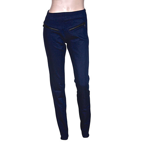 Coral Ivy Womens Pants - Cotton Blend, Navy, Ankle Length | Slim Fit, Stretchy Fabric, Zip Fly, Elastic Waist, Zip Details