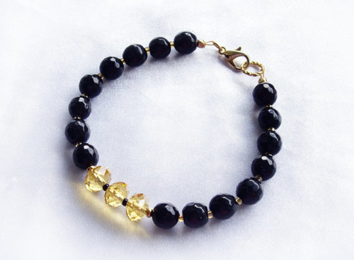 Black Onyx with Citrine Gold Plated Bracelet