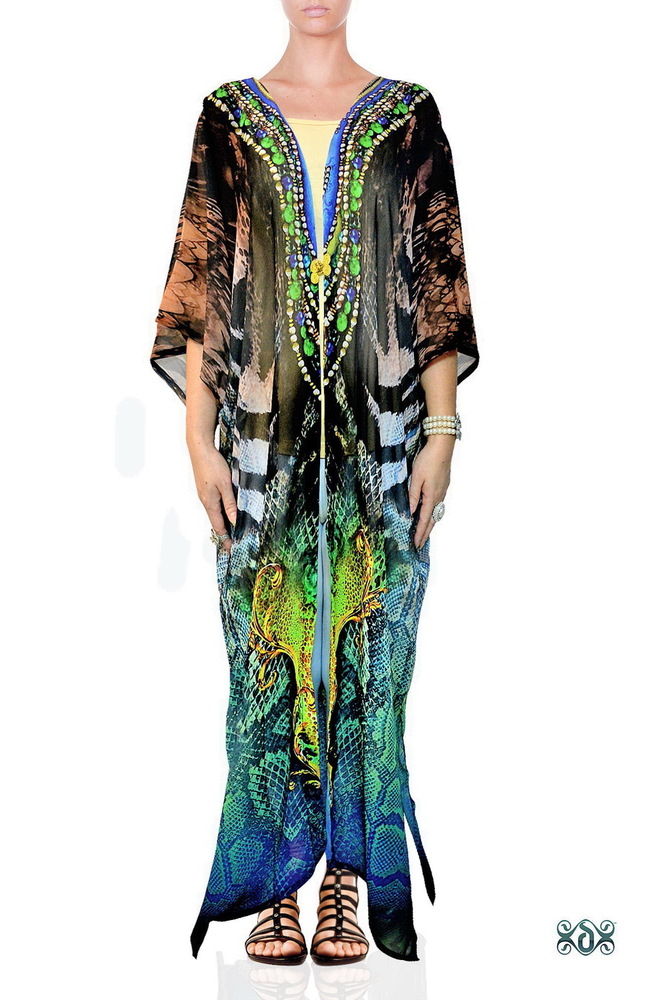 Black Digital Print Plus Size Long Kimono Jacket