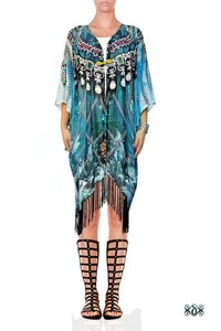Digital Print Fringes Short Kimono Jacket Bust Size: 65 Inch (in)