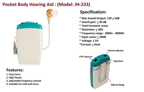 Pocket Body Hearing Aid - Plastic Max Sound Output 130 +5dB | Easy Carry High Power Adjustable Frequency Control