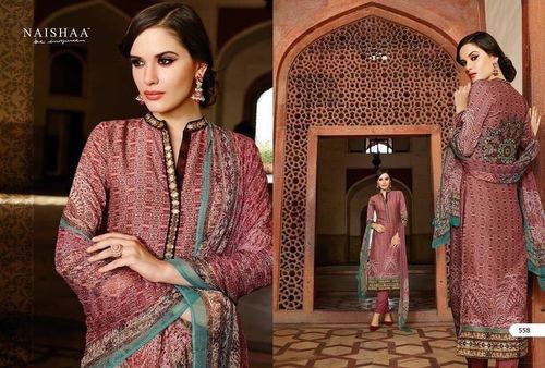 Omtex Digital - Tusor Silk Fabric, Raw Silk Bottom, Pure Chiffon Dupatta | Digital Print, Mirror Work, Unstitched, 4-piece Set