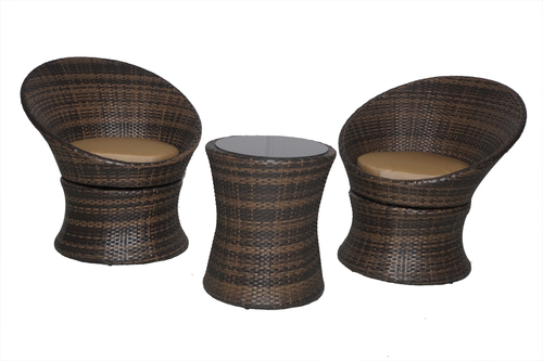 Revolving Outdoor Wicker Coffee Set No Assembly Required