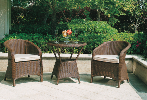 Natural Rattan Style Outdoor Wicker Coffee Set No Assembly Required