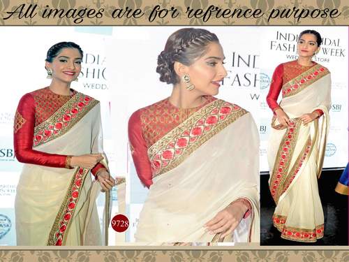 White Colour Fancy Bollywood Replica Saree - Georgette Pallu, Bangalori Silk, Approx 6.30 Meter | Washable, Full Sleeves, Ethnic Dress for All Season