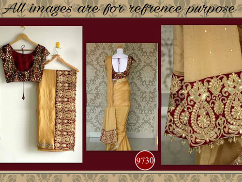 Bollywood Replica Stylish Designer Party Wear Saree - Georgette, Approx. 6.30 Meters, Cream Color, Sleeveless Style, Embroidered Pattern, Washable for All Seasons