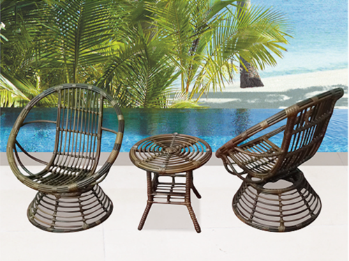 Traditional Cane Style Outdoor Wicker Coffee Set No Assembly Required