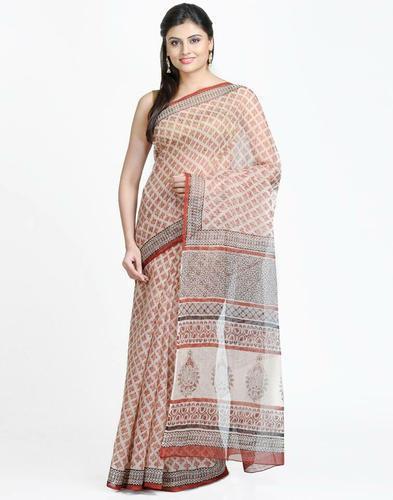 Kota Doria Hand Block Printed Saree