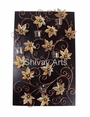 Metal Flower Floral Wall Decor Wall Hanging With Tealight Candle Holder