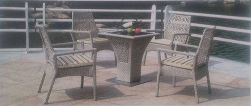 Compact Design Coffee Set - MS Powder Coated or Aluminium Frame, 44x46x37x74 Cms Wicker Chair & 60x60x56 Cms Wicker Table, Many Colors Available | Durable, Modern Appearance, Easy to Clean, UV Resistant, Antibacterial, Eco-Friendly