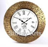 Handcrafted Beautiful Wooden & Brass Coin Wall Clock / Wall Decor / Wall Hanging