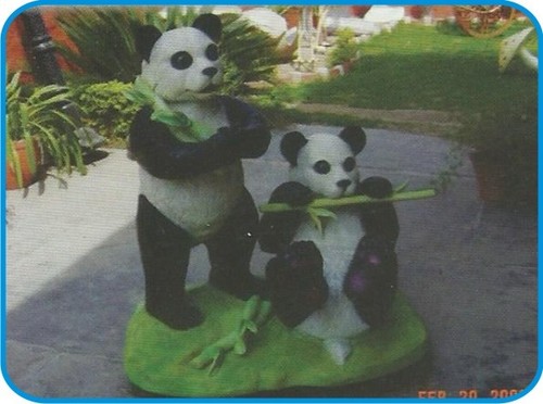 Park Panda Pair With Bamboo Fiber Animal Figure