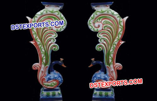 Wedding Colourful Walkway Peacock Pillars - Fiberglass, Custom Size, Multicolor, LED Lit | Elegant, Durable, Painted Finish