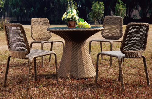 Woody Style Wicker Outdoor Coffee Set - MS Powder Coated Frame, PE Rattan, 44x46x37x74 Cms Chair, 60x60x56 Cms Table | Acid Resistant, UV Resistant, Lightweight, Easy to Clean, Customizable Design
