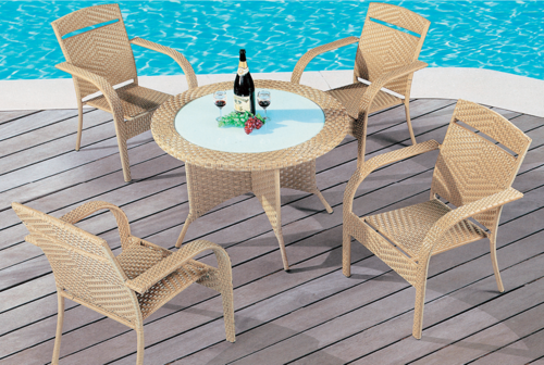 Creamy Style Wicker Outdoor Coffee Set
