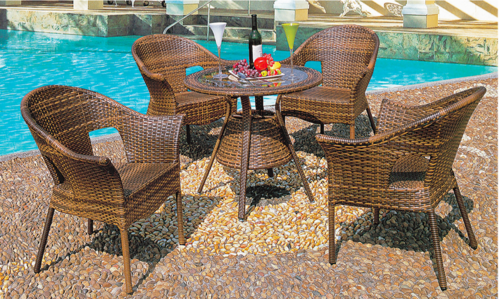 Tan Style Outdoor Wicker Coffee Set No Assembly Required