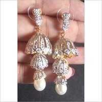 American Diamond Earrings - Alloy, 6cm Size, White Color | Zircon Stone, Silver Plated, Perfect For Engagements And Weddings