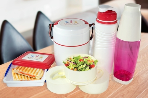 Office Special Lunch Box Set - Plastic Material, 7 Inch Size, Round Shape | Includes Meal Box, Designer Water Bottle, Japanese Sipper