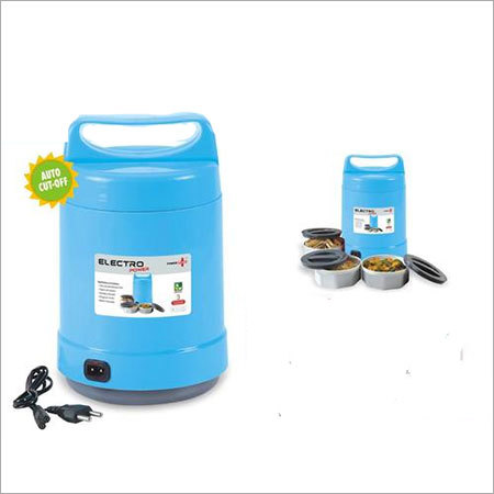 Electric Lunch Box with Three Microwaveable Containers - Food Grade Plastic, Stackable, Refrigerator Friendly | Auto Cut Function, Handy 5 Inch Size, Blue Color