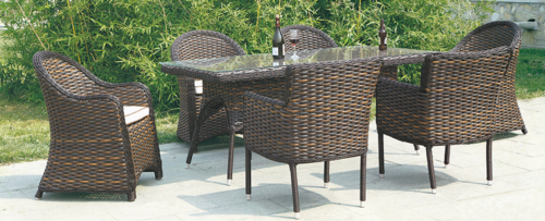 Rattan Style Outdoor Wicker Dining Table Set No Assembly Required