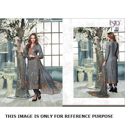 esta pashmina - Pashmina & Bemberg 1795x3 Grey, Digital Print Embroidery, Three-piece Suit