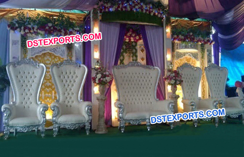 Wedding Stage Silver High Back Furnitures - Fiberglass Crystal Pillars, Silver , LED Lighting, Easy Assembly, Weatherproof Design