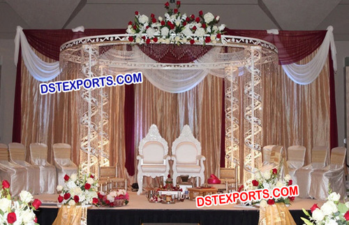 Wedding Fully Metal Crystal Mandap - Metal & Unbreakable Fiber Glass, Silver, Modular | Elegant Design, Crystal Accents, Complete Set