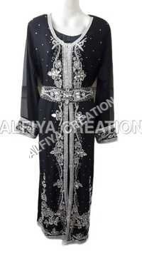 Crystal Embroidery Moroccan Kaftan - Polyester Satin & Georgette, 1473.2-1524 Mm Length, Plus Size, Full Sleeves, Dry Clean Only, Handcrafted Sequin Decoration