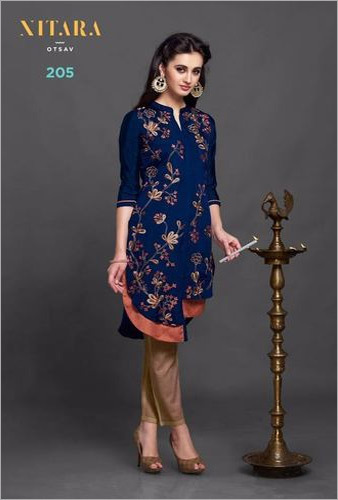 Elegant Two Tone Nylon Silk Tunic - Sizes M, L, XL, XXL | Detailed Front Embroidery, Soft Georgette Fabric