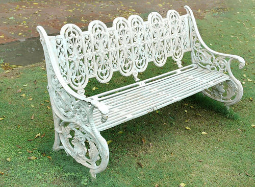 Outdoor Garden Bench - Iron and Aluminum White Color | Corrosion Resistant Intricately Engraved Low Maintenance