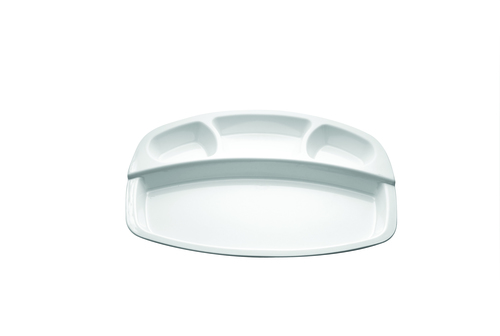 Compartment Plate - Melamine 12x8 Inches White, Four Compartments for Dosa Serving
