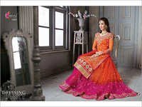 Designer Lehenga Choli - Silk Fabric, 54 Inches Length, Orange Color, Customizable Size | Durable Stitching, Elegant Design, Seamless Finish, Easy Wash