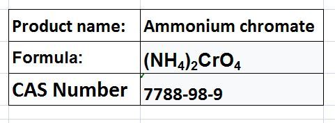 Ammonium Chromate - Yellow Monoclinic Crystal, (NH4)2CrO4 Formula, Water Soluble Gelatin Sensitizer