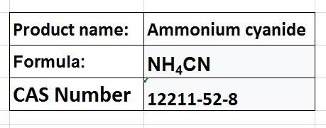 Ammonium Cyanide - White Crystals NH4CN CAS 12211-52-8 | Toxic Highly Reactive Organic Synthesis Agent