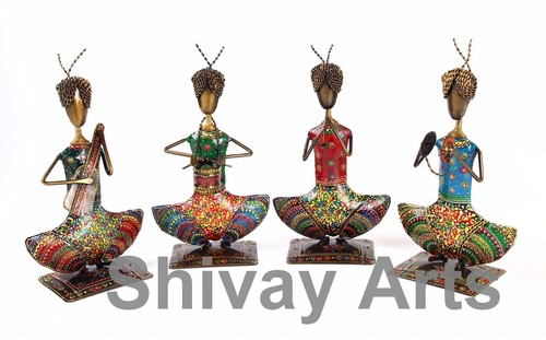 Metal Handcrafted Colorful Sitting Rajasthani Musicians - Set Of 4