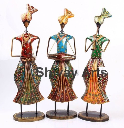 Metal Handcrafted Colorful Turban Musicians Showpiece/Figurines - Set Of 3