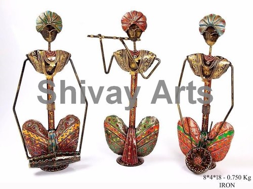 Metal Handcrafted Colorful Sitting Rajasthani Musicians Showpiece Figurines Home Decor - Set Of 3