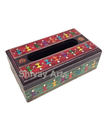 Wooden Fine Embossed Warli Tissue Box Tissue Holder Tissue Dispenser