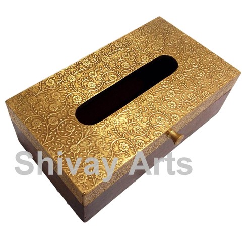 Wooden & Brass Handcrafted Tissue Box / Holder / Dispenser