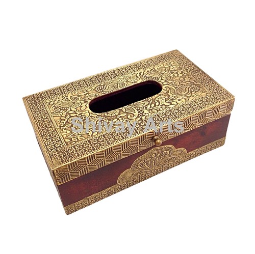 Wooden & Brass Handcrafted Tissue Box Tissue Holder Tissue Dispenser