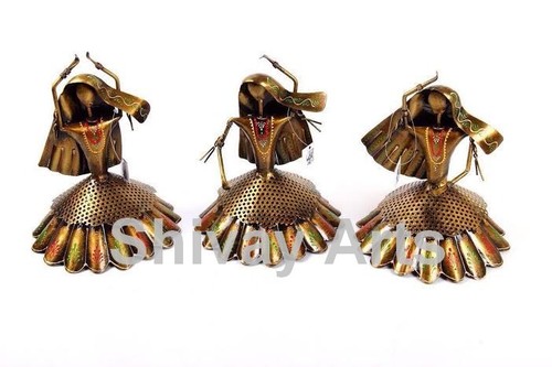 Metal Rajasthani Kalbeliya Dance Showpiece Figurines Statues Home Decor - Set Of 3