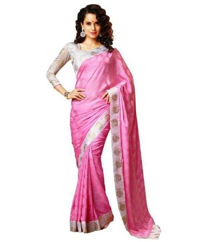 Designer Sarees - Georgette Floral Print, Pink Chiffon Lace Closure for All Occasions