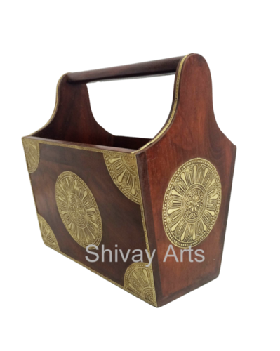 Wooden & Brass Magazine Holder Book Holder Newspaper Holder