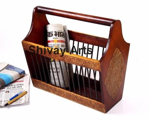 Wooden & Brass Magazine Holder / Newspaper Holder / Book Holder