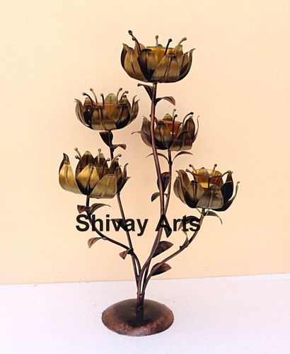 Metal Iron Handcrafted Flower 5 Tealight Candle Holder