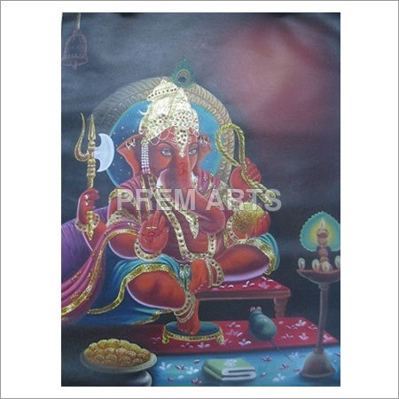 Oil Painting Of Lord Ganesh Size: 3X4 Inch To 10 Feet.