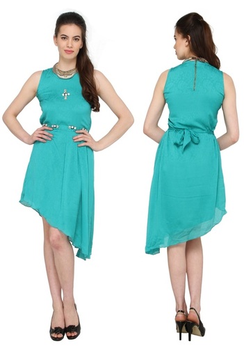 Bedazzle Women's High Low Light Blue Dress