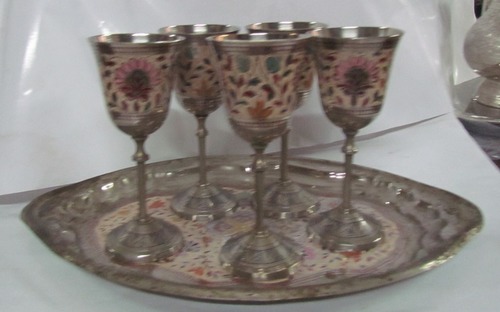Brass Wine Sets - Brass, 5 Pieces, Varied Sizes | Floral Design, Smooth Finish, Durable Material, Attractive Appearance